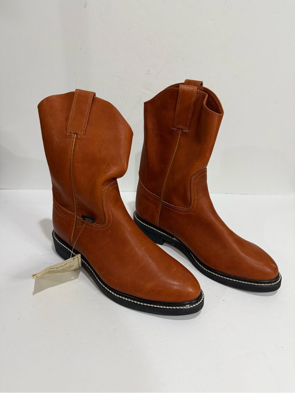 Original Michael Steel Toe Boots Tan Leather Cowboy Boots Western Womens 7.5 NEW